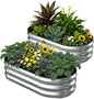 2 Pack 4x2x1FT Galvanized Raised Garden Beds,Raised Garden Bed with Safety Edging and Gloves,Oval Metal Planter Box for Gardening Vegetables Flowers Herb-Silver