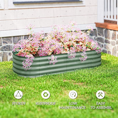 Outsunny 5' x 2' x 1' Galvanized Raised Garden Bed Kit, Outdoor Metal Elevated Planter Box with Safety Edging, Easy DIY Stock Tank for Growing Flowers, Herbs & Vegetables, Green