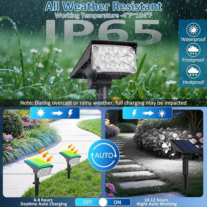 T-SUNUS Christmas Solar Spotlights White 6000K IP65 Waterproof 2-in-1 Outdoor Landscape Spot Lights Garden Light for Flag Tree Yard Driveway Porch Walkway Patio Statue Graveyard Halloween 1 Pack