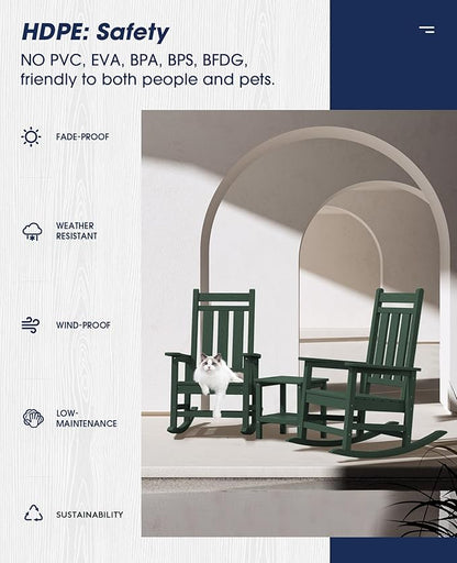 Rocking Chairs for Patio: 2-Pack, Green HDPE, 350 lb Capacity