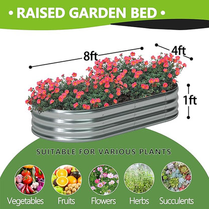 8x4x1ft(2 Pack) Galvanized Oval Raised Garden Bed,Outdoor Planter Box Metal Patio Kit Planting Bed for Vegetables Flowers Herb,Silver