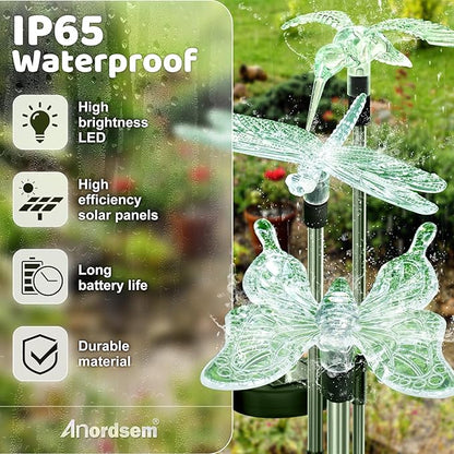 Anordsem Solar Garden Lights Outdoor: 3 Waterproof PVC Insect Stake Light Heads - Changeable Color LED Lighting for Gardener Yard Decoration - Christmas Gifts for Homeowners Over 30