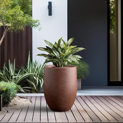Kante 21.7" H Rusty Tall Planter, Large Outdoor Indoor Decorative Pot with Drainage Hole and Rubber Plug, Modern Round Style for Home and Garden
