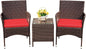 Devoko Patio Porch Furniture Sets 3 Pieces PE Rattan Wicker Chairs with Table Outdoor Garden Furniture Sets (Brown/Red)