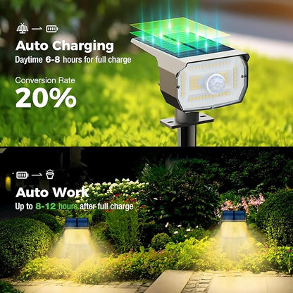 nipify Solar Spot Lights Outdoor Motion Sensor with 3 Modes, [ 2 Pack ] Solar Spotlights Outdoor Waterproof 2-in-1 Auto On/Off Landscape Lighting for Outside Yard Wall Garden Pathway, Warm White