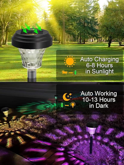 ROOR Solar Pathway Lights 16 Pack, Outdoor Solar Yard Lights, RGB Color Changing+Warm White, IP67 Waterproof LED Lights for Garden Path Backyard Christmas Lawn Landscape Decorative