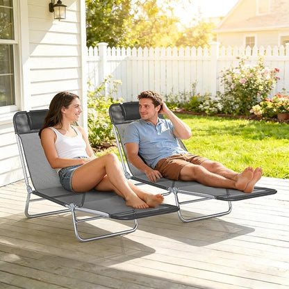 Outsunny 2 Piece Folding Chaise Lounge Chairs, Pool Sun Tanning Chairs with Reclining Back, Breathable Mesh Seat, Headrest for Beach, Yard, Patio, Black