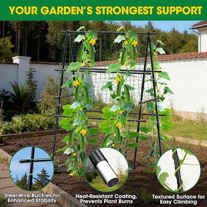 Cucumber Trellis, 31''X47'' A-Frame Cucumber Trellis for Raised Bed with Climbing Net, Metal Garden Trellis for Climbing Plants for Cucumber,Tomato, Grapes and Flowers