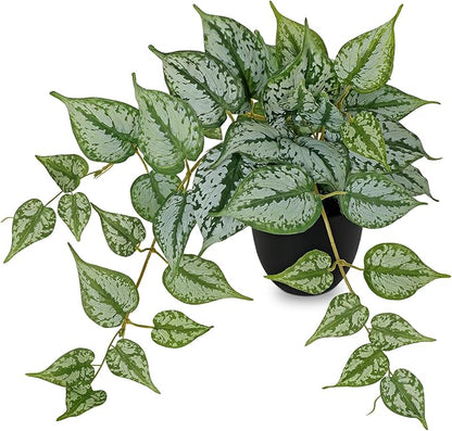 17.7" Artificial Plants Indoor Home Decor, Fake Potted Silk Plants for Shelves, Desks, Living Room, Home & Office Decor, Small Artificial Ivy Vine Plant in Pots, Faux Greenery Tropical House Plant