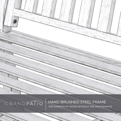 Grand patio 52" Farmhouse Outdoor Bench, Garden Benches with Rust Free Metal Powder Coated Frame and Aluminum Backrest, Faux Wood Grain Finish Frame Patio Bench for Front Porch,Gray-White
