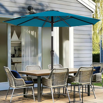 AreShark 9 FT Patio Umbrella for Outdoor, Outdoor Table Umbrella with Push Button Tilt and Crank, Outdoor Patio Umbrellas with 8 Sturdy Ribs for Market, Garden, Pool (Lake Blue)