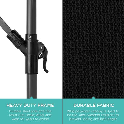 Best Choice Products 10ft Offset Hanging Market Patio Umbrella w/Easy Tilt Adjustment, Polyester Shade, 8 Ribs for Backyard, Poolside, Lawn and Garden - Black