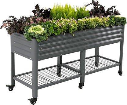 Rolling Elevated Raised Garden Bed-V Series, 2' x 6' Garden Beds with Legs & Storage Rack for Patio & Porch, 1000 Lbs Weight Capacity, Outdoor Planter Box for Vegetables Flower Herbs, Modern Gray