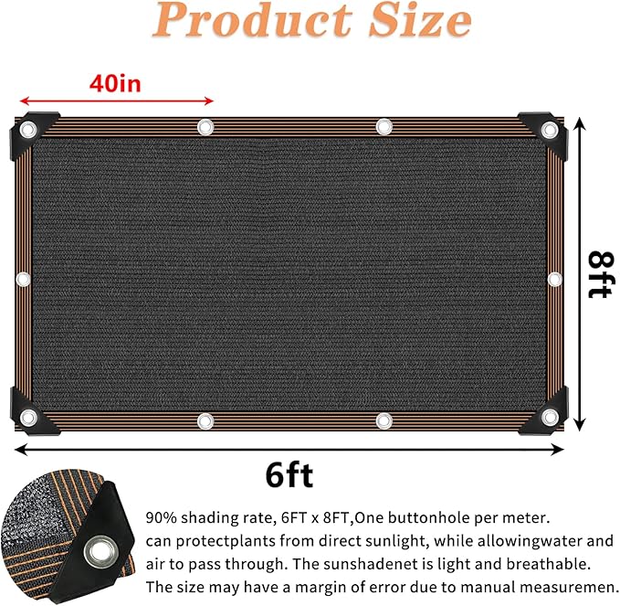 QLOFEI Shade Cloth for Garden, 90% Sunblock Shade Neting Cover with Grommets, Sun Protection Screens for Patio Kennel Chicken Coop Pergola Greenhouse Plants Cover Mesh Tarp, 6x8 FT