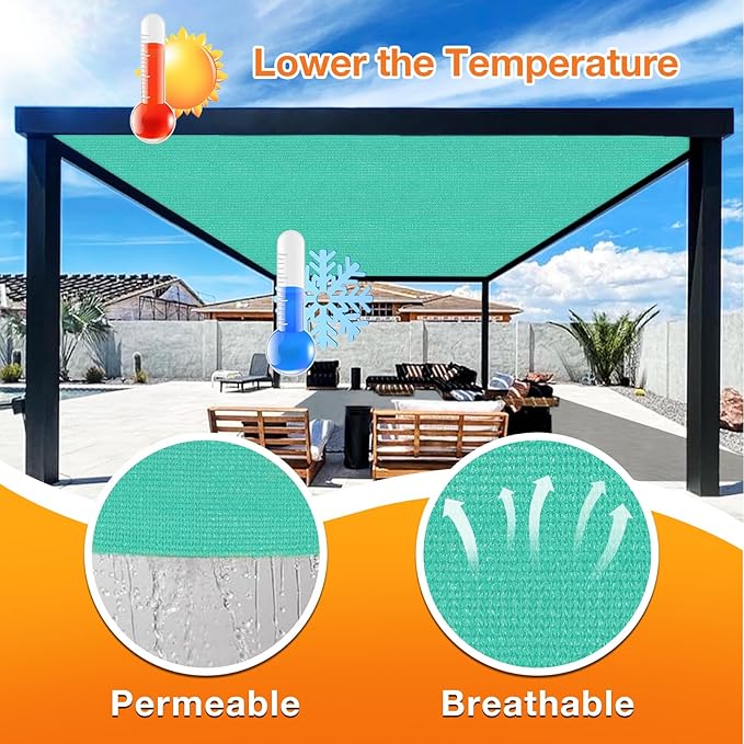 Artpuch Outdoor Pergola Shade Cover 5' X 10' Sun Shade Cloth with Grommets, 90% UV Protection Canopy Patio Privacy Screen (Customized Available) GN107, Turquoise