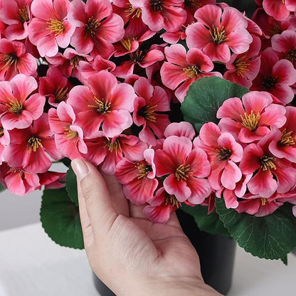 2 Pack Artificial Geranium Flowers Topitary Trees for Outdoors, UV Resistant Geraniums Potted Bushes Look Real Silk Faux Plants for Front Door Garden Porch Planter Farmhouse Home Decor (Peach Red)