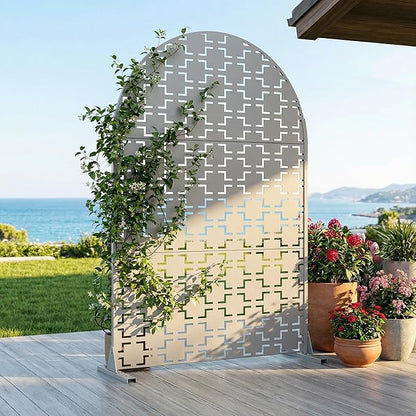 Casaphoria 72" H x 47" W Arched Metal Privacy Screen - Elegant Freestanding Outdoor Screen for Deck, Patio & Balcony - Versatile Decorative Privacy Panels for Home & Garden Use (Grey-Square)