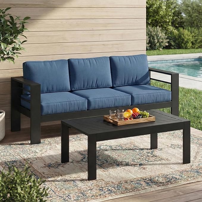 Solaste Aluminum Patio Furniture Set for All Weather, Oversized Metal Outdoor Furniture Set with 27.5" Deep Seating and 3.2" Wide Armrest, Outdoor Patio Sofa with 10" Back Suport Cushion