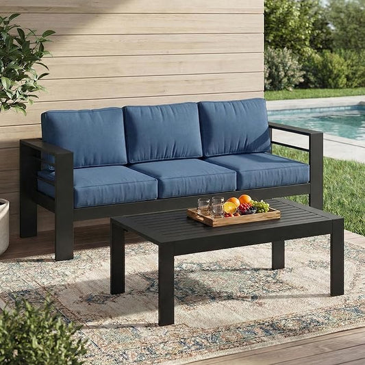 Solaste Aluminum Patio Furniture Set for All Weather, Oversized Metal Outdoor Furniture Set with 27.5" Deep Seating and 3.2" Wide Armrest, Outdoor Patio Sofa with 10" Back Suport Cushion