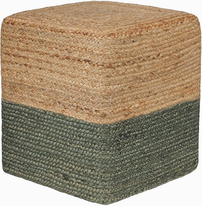 REDEARTH · Cube Pouf Foot Stool Ottoman - Jute Braided Pouffe Poof Accent Sitting Footrest for The Living Room, Bedroom, Nursery, Patio, Lounge & Other Rooms (14.5”X14.5”X16”; Natural Olive)