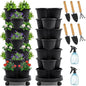 Umigy 2 Set Black 7 Tier Stackable Vertical Planters with Removable Wheels and Tools Tower Planters Strawberry Herb Flower Vegetable Pots Indoor Outdoor Gardening Pots
