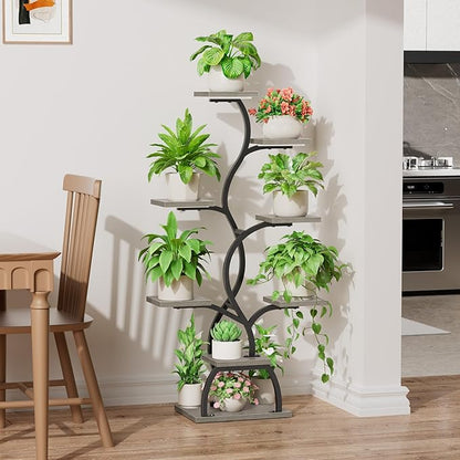 Plant Stand Indoor with Grow Light - 8 Tiered Plant Shelf Indoor, Corner Plant Stand, 49" Tall Plant Shelf with Lights for Indoor Growing, Lighted Flower Holder for Living Room, Balcony (Gray)