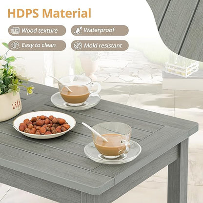 LUE BONA Outdoor Coffee Table Rectangle, 42.5" HDPS Patio Coffee Tables for Outside, All Weather Patio Coffee Table with Slatted Tabletop for Deck, Garden, Balcony, Indoor or Outdoor Use, Light Gray