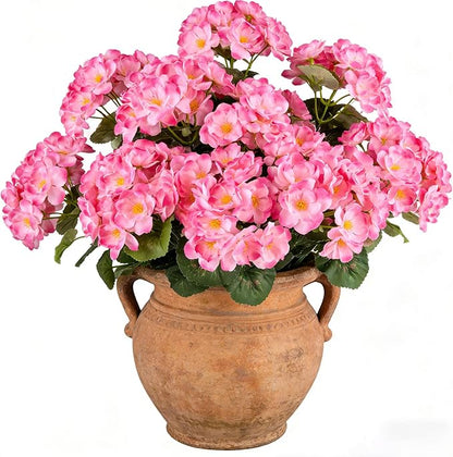 Artificial Geraniums Flowers for Outdoors, 6 Bundles Realistic Silk Fake Geranium, No Fade Faux Plants for Hanging Baskets, Window Boxes, Pots - Porch, Patio, Garden Decor(Pink)
