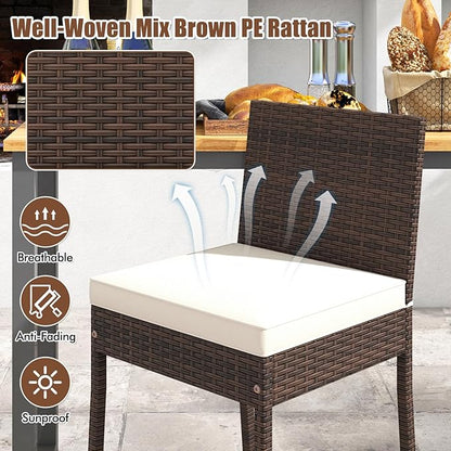 HAPPYGRILL Wicker Patio Barstools Set of 2, Outdoor Rattan Bar Chairs with Footrest & Backrest, Armless High Top Chairs with Seat Cushions for Backyard, Balcony