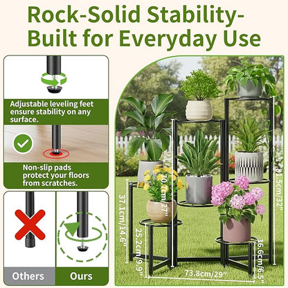 Corner Shelf Patio 7 Tier Metal Plant Stand Indoor Outdoor Tall Metal Flower Pot Stands for Multiple Plants Heavy Duty Plant Shelf Black Kite