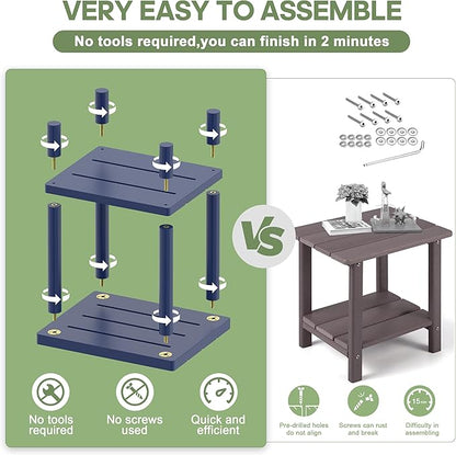 Outdoor Side Table, 2-Tier Small Outdoor Table for Patio, Adirondack Side Tables for Outside or Indoor, Bamboo End Table for Pool, Porch, Weather Resistant Easy Maintenance-Dark Blue