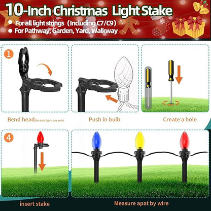 100 Pack Christmas Light Stakes 8.5"-10" for C7 and C9 String Lights,Outdoor Light Stakes,Yard Stakes,Garden,Lawn,Pathway, Patio, Path, Walkway, Christmas Decoration Black