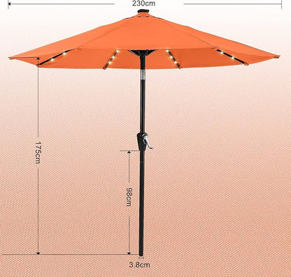 ABCCANOPY Durable Solar Led Patio Umbrellas with 32LED Lights 7.5FT (Orange)