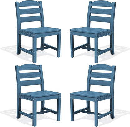 SERWALL Outdoor Dining Chairs Set of 4, All-Weather HDPE Patio Chair with 19.7" Widened Seat, for Backyard, Garden, Blue
