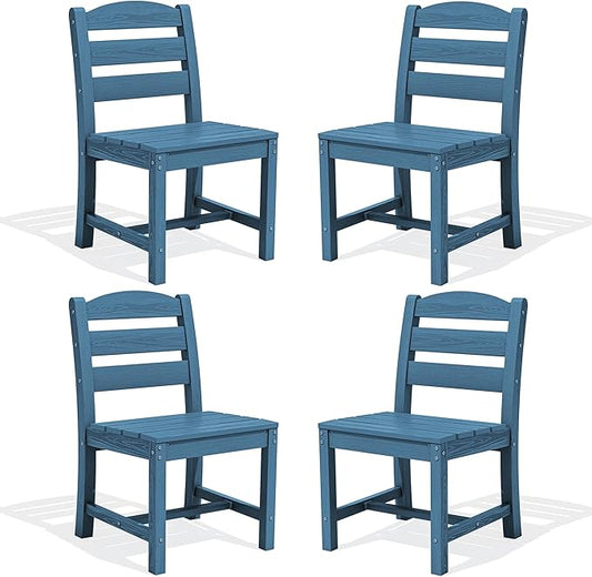 SERWALL Outdoor Dining Chairs Set of 4, All-Weather HDPE Patio Chair with 19.7" Widened Seat, for Backyard, Garden, Blue