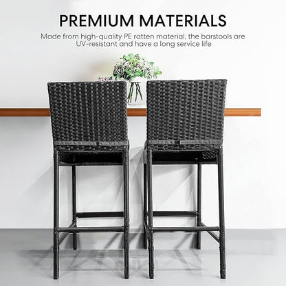 VIVOHOME Outdoor Wicker Barstool 4 Packs, Bar Chairs PE Rattan Materail, Patio Stools with Cushions, Black