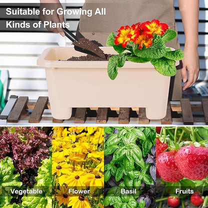 Self-Watering Rectangle Planter Boxes 8-Pack, 15.7-Inch Window Box Planter with Drainage Holes & Trays, Pots for Vegetables, Herbs, Flowers, Garden Windowsill Balcony (Yellow)