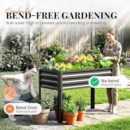 KING BIRD Large Raised Garden Bed with Legs Galvanized Elevated Planter Box 48×24×32 in for Backyard, Patio, Balcony, 400lb Capacity, Dark Grey 2pcs