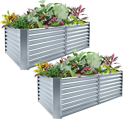 Land Guard 2 Pack 8×4×2ft Galvanized Raised Garden Bed Kit, Galvanized Planter Raised Garden Boxes Outdoor, Large Metal Raised Garden Beds for Vegetables (Modern Grey)