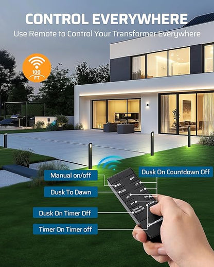 DEWENWILS 200W Low Voltage Landscape Transformer, Photocell Sensor & Timer, 120V AC to 12/14V AC, Landscape Lighting Transformer Outdoor, Weatherproof for Spotlights, Garden Lights
