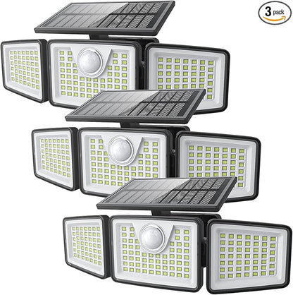 2500LM Solar Lights Outdoor with Motion Sensor,3 Head 270° Wide Angle Street Area Lights,IP65 Waterproof Security Lighting with 3 Modes(Remote,3 Pcs)