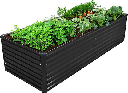 8x2x2FT Galvanized Raised Garden Bed Kit,Vegetable Plant Boxes-Rectangle Metal Flower Box,Large Planter Raised Beds Outdoor Garden for Planting,Fruit,Herb-Black