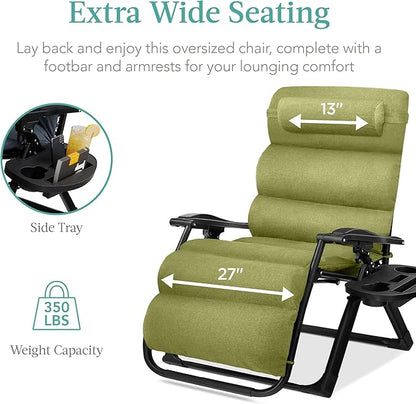 Recliner Chair, Oversized Folding Zero Gravity Patio Lounger, Green