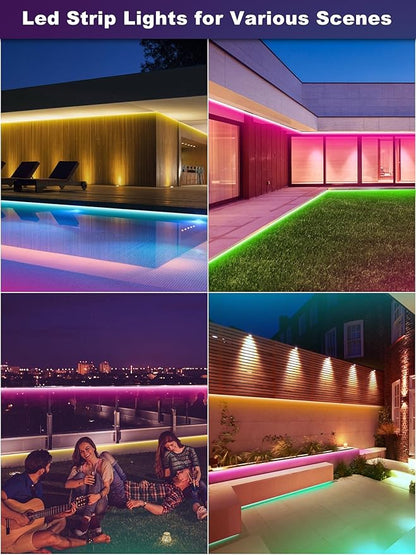 Outdoor Led Strip Lights Waterproof 198ft (2*99ft), Ip65 Outside Led Light Strip Waterproof with Remote and App Control, Exterior Led Rope Lights Music Syne RGB Strip Lights for Bedroom Decor