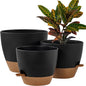 FaithLand 3-Pack Large Planter Pots, 12 10 9 Inch Self Watering Flower Pots for Indoor Outdoor Garden Plants, Black with Brown