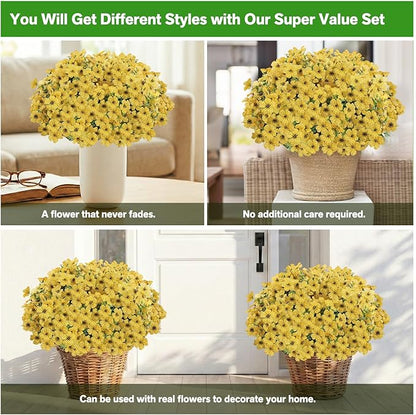 Artificial Flowers for Outdoor,Silk Flowers No Fade Fake Plastic Flowers UV Resistant Faux Plants for Outdoors Outside Front Porch Hanging Planter Window Box Garden Home Decoration,13 Pack(Yellow)