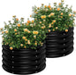 AHEONLAR 2 Pack 2x2x1.5ft Round Galvanized Raised Garden Bed Outdoor Metal Planter Box for Vegetables Steel Raised Beds for Gardening Black