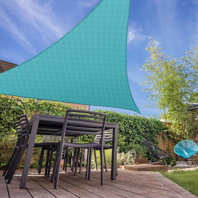E&K Sunrise 25' x 25' x 25' Sun Shade Sail Triangle Canopy Shade Cover UV Block for Patio Backyard Garden Outdoor (Turquoise)