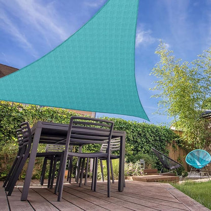 E&K Sunrise 25' x 25' x 25' Sun Shade Sail Triangle Canopy Shade Cover UV Block for Patio Backyard Garden Outdoor (Turquoise)