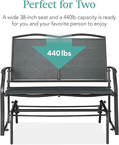 Best Choice Products 2-Person Outdoor Patio Swing Glider Steel Bench Loveseat Rocker for Deck, Porch w/Textilene Fabric, Steel Frame - Dark Gray
